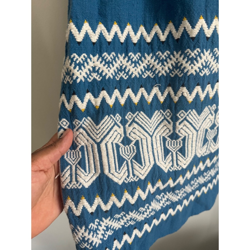 Sombol‎ Guatemala Handwoven Indian Textiles Teal Blue Embroidered Midi Skirt - Picture 3 of 7